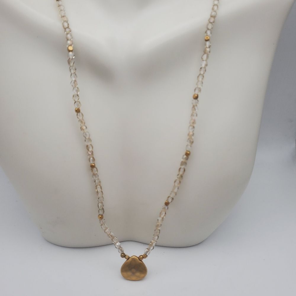Gold tone‎ nugget clear beaded necklace statement